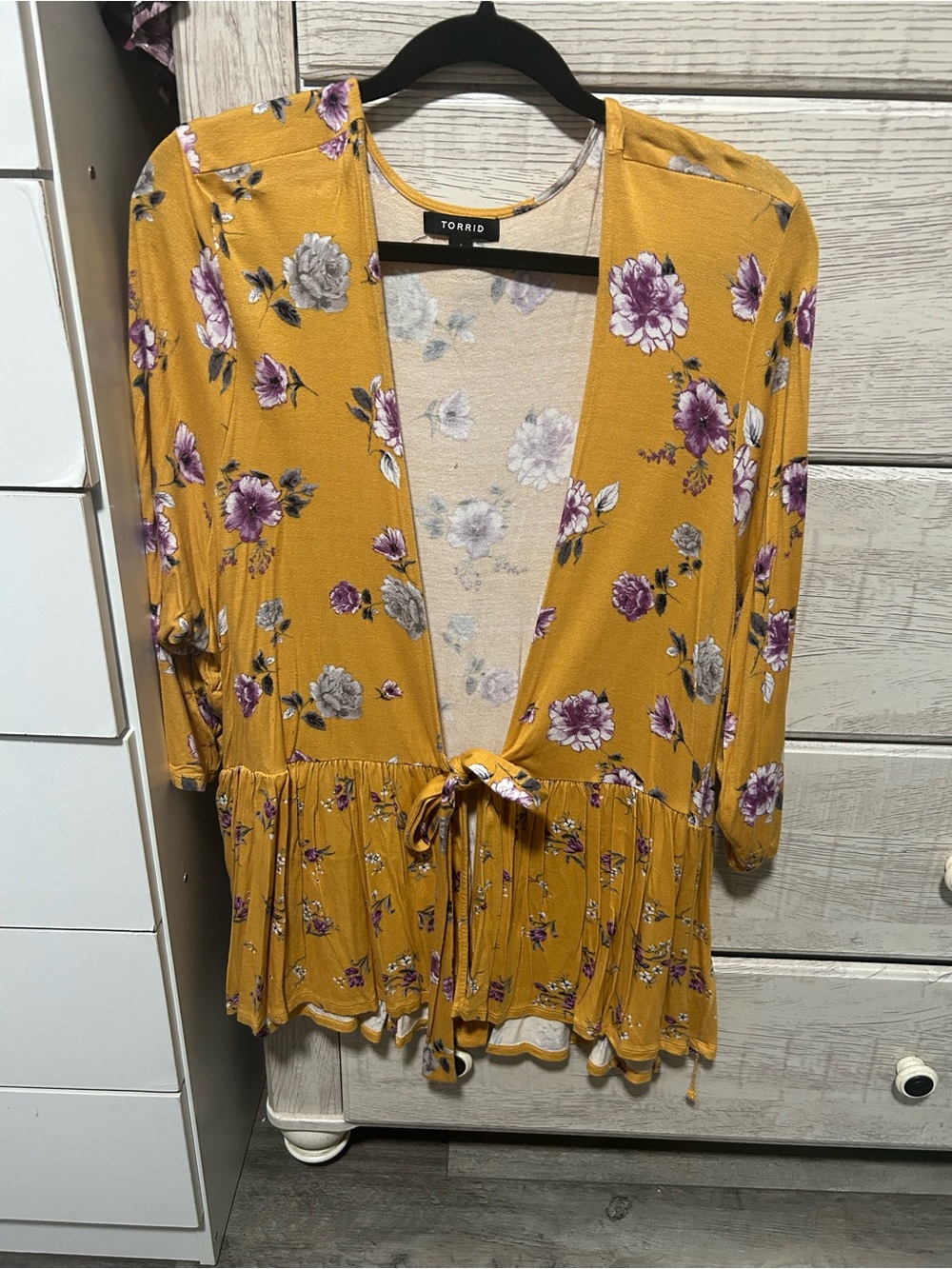 torrid Mustard Yellow Floral Tie-Front Peplum Tunic